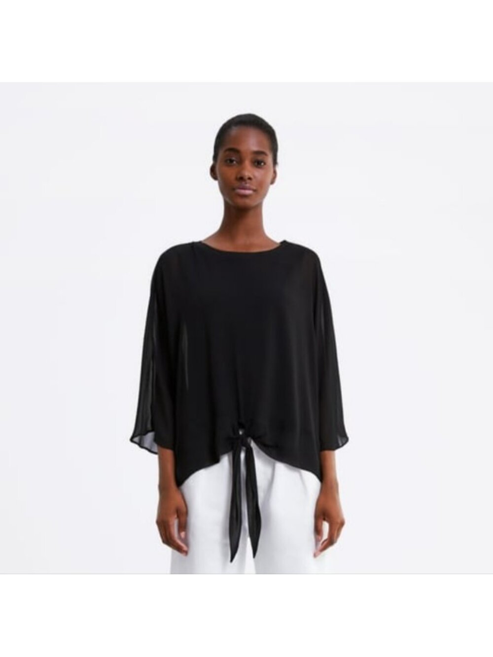 Zara double layer top with knot in front black